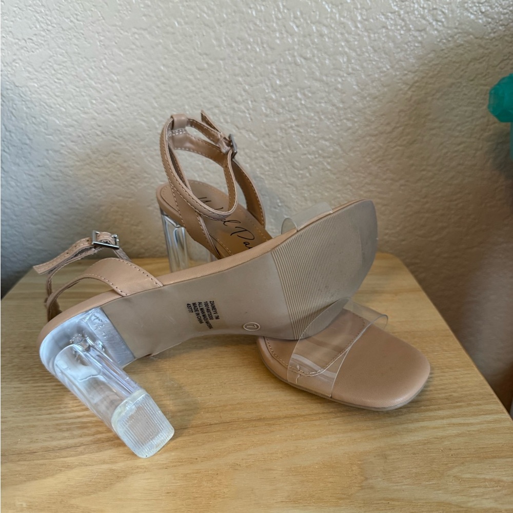 Wild Pair Tan and Clear Block Heels - Picture 3 of 5